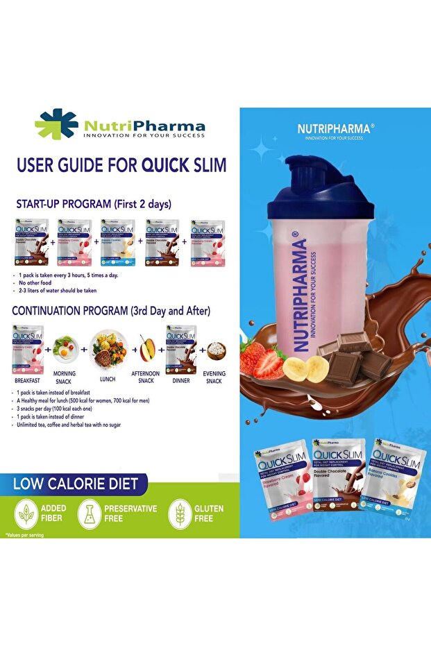 Quick Slim Diyet Shake - 60 Saşe - Yüksek Proteinli Öğün Tozu - Shaker Hediye - 5