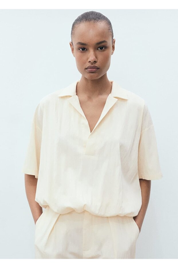 Kabarık kollu crop gömlek - 1