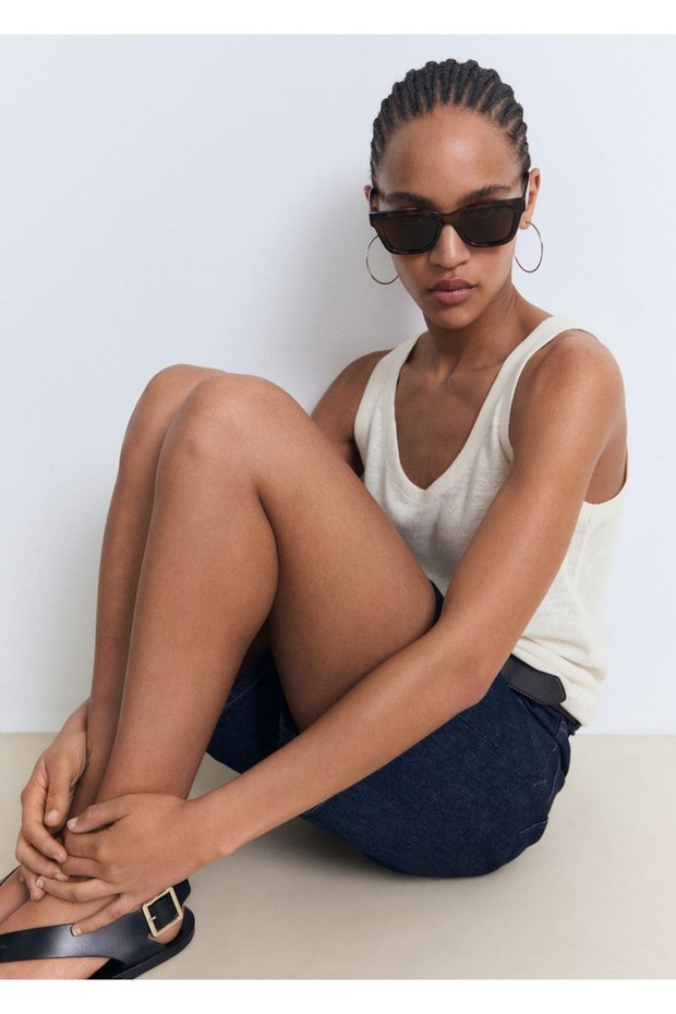 Askılı keten bluz - 7