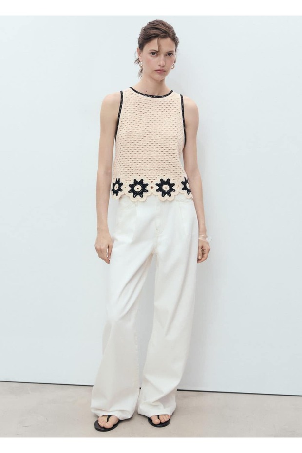 Çiçek detaylı kroşe bluz - 2