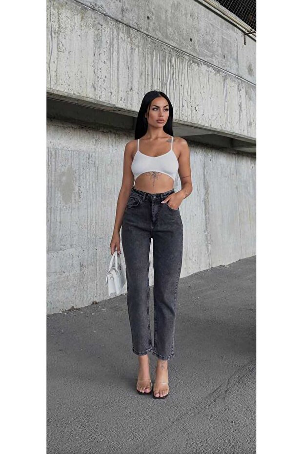 Accordion High Waist Lycra Mom Jeans Skinny Leg Jeans
