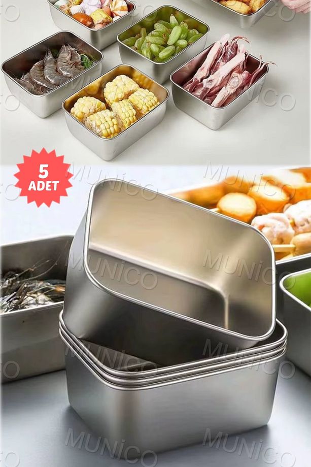 5 Adet Paslanmaz Çelik Kapaklı Saklama Kabı Paslanmaz Çelik Yemek Hazırlama Kutusu Mükemmel 13,5cm - 5