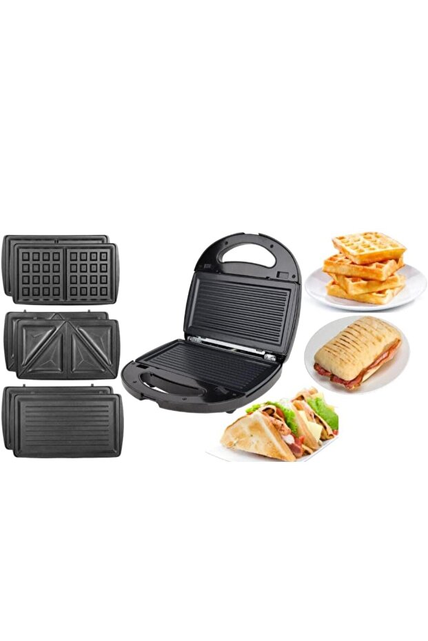 3 in 1 Sandwich, Waffle & Panini Maker – Non-Stick Removable Plates, Compact Breakfast Grill