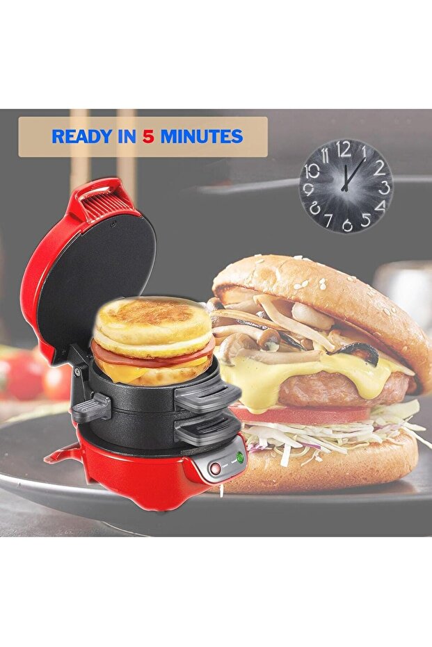 Sandwich & Burger Maker, Panini Press with Egg Rings, Timer & Non-Stick Plates – Fast & Easy Use - 3