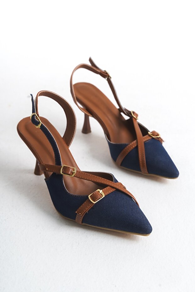 Two Stripes Dark Blue Jeans Women's Heels