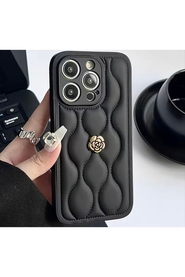 Apple iPhone 15 Compatible Leather Rose Design Case
