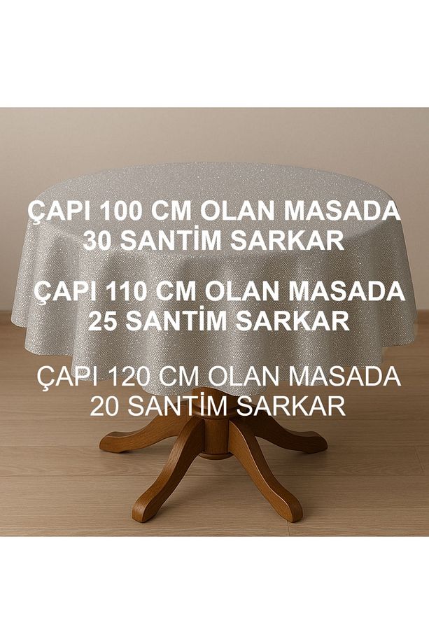 Polyester Keten Dertsiz Simli Yuvarlak Masa Örtüsü 160Cm - 2