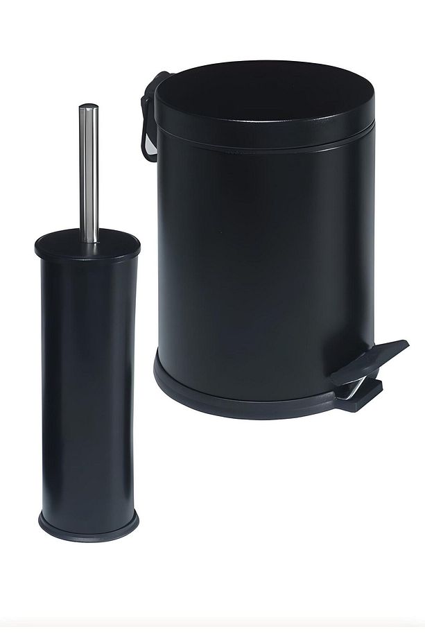 Siyah Çelik Metal 3 Litre Pedallı Çöp Kovası Ve Wc Fırçası Seti Banyo Seti - 2