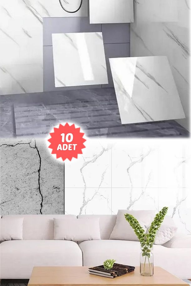 10 Adet 30x30cm Beyaz Modern Su Geçirmez Duvar Çıkartmaları Kendinden Yapışkan Fayans Etiket Zemin - 5