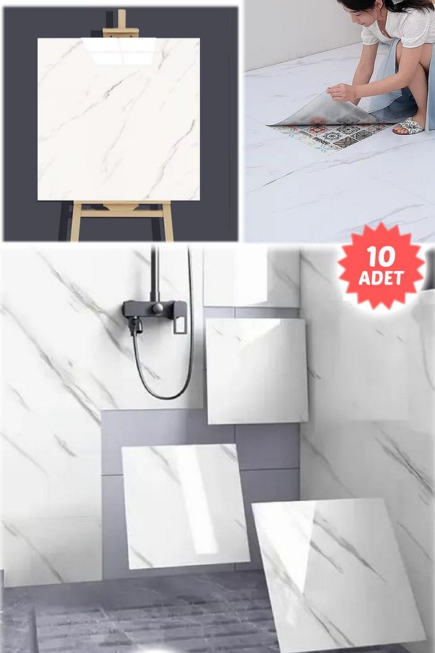 10 Adet 30x30cm Beyaz Modern Su Geçirmez Duvar Çıkartmaları Kendinden Yapışkan Fayans Etiket Zemin - 6