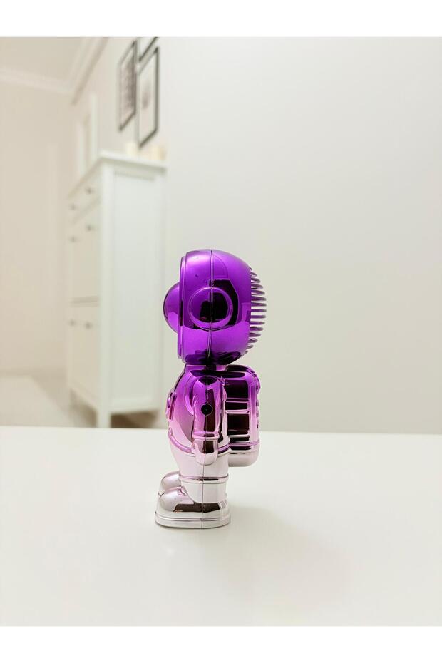 2 Kademeli Astronot Görünümlü Elde ve Masada Kullanılabilir Şarjlı Mor Mini Fan - 3