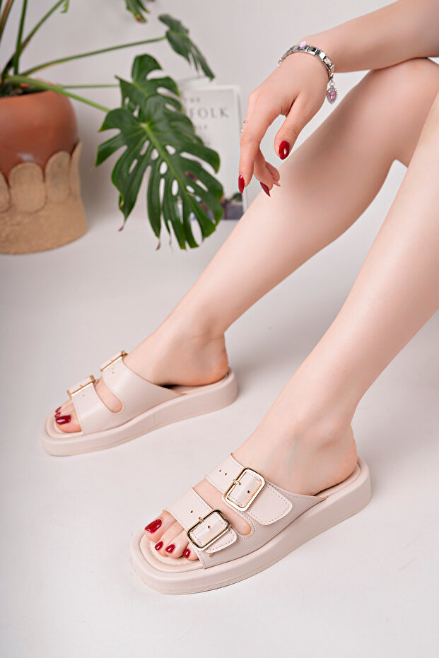 Beige Women's Daily Buckle Stylish Slippers