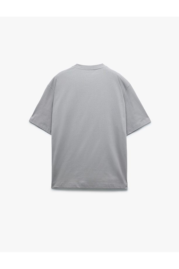 Kısa Kollu Pamuklu Bisiklet Yaka Basic Oversize Tişört - 4