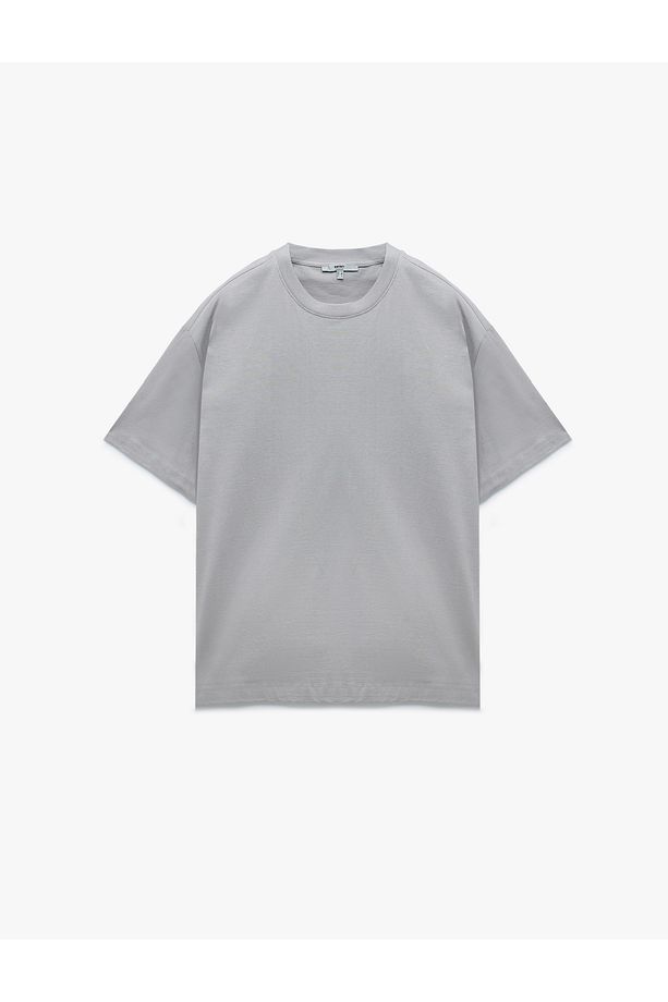 Kısa Kollu Pamuklu Bisiklet Yaka Basic Oversize Tişört - 3