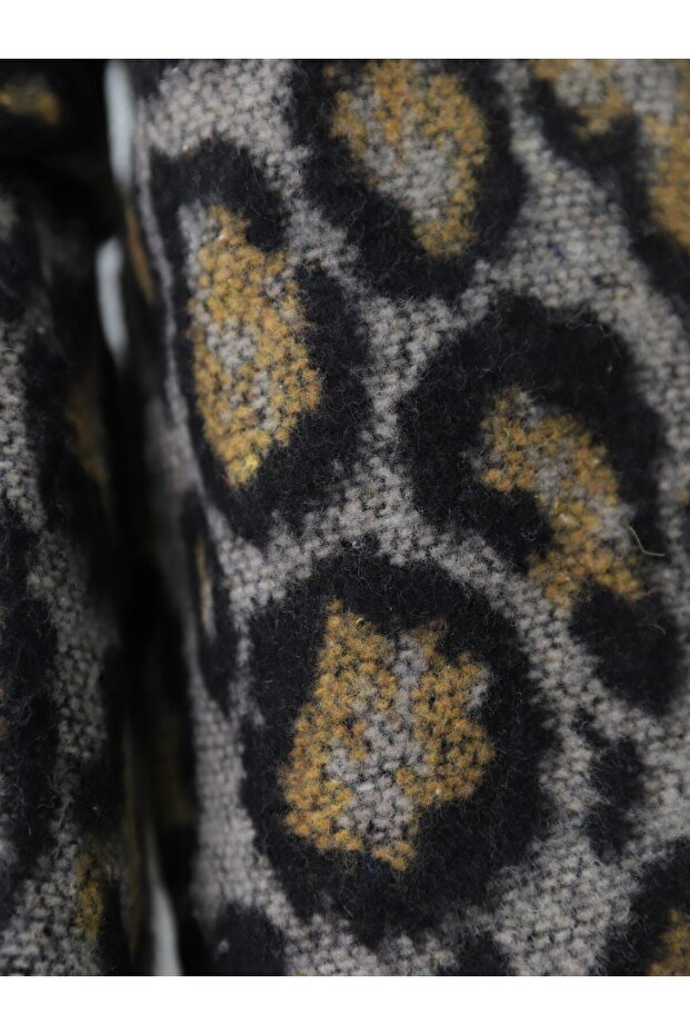 Leopard Pattern Lined Waist Tie Stitched Jacket - Gray - 3