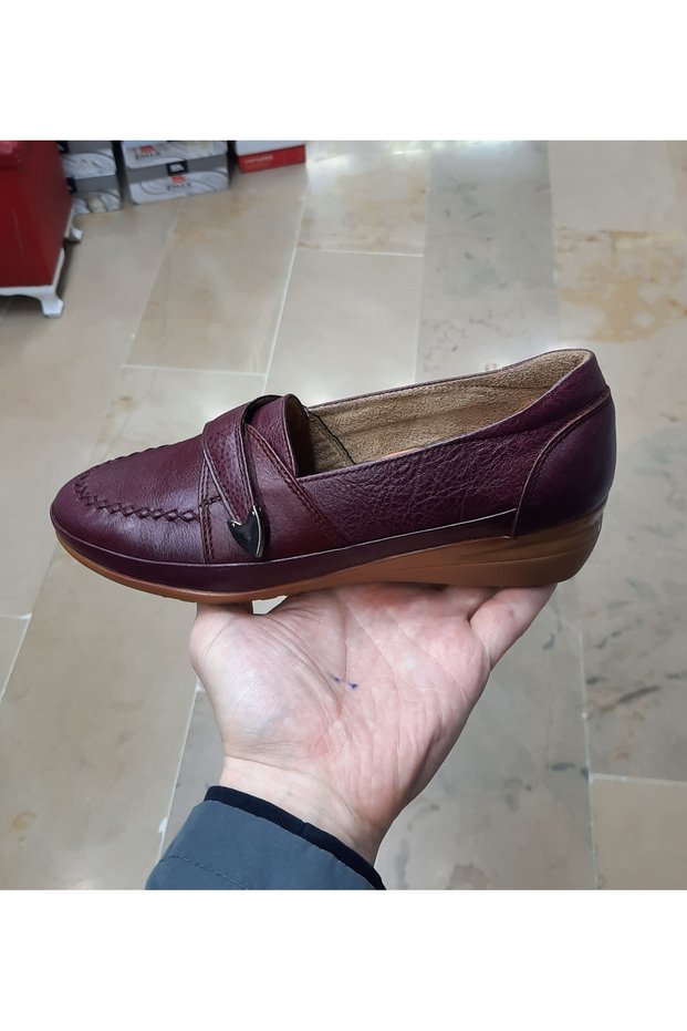 Women's Genuine Leather Orthopedic Velcro Seasonal Burgundy Shoes