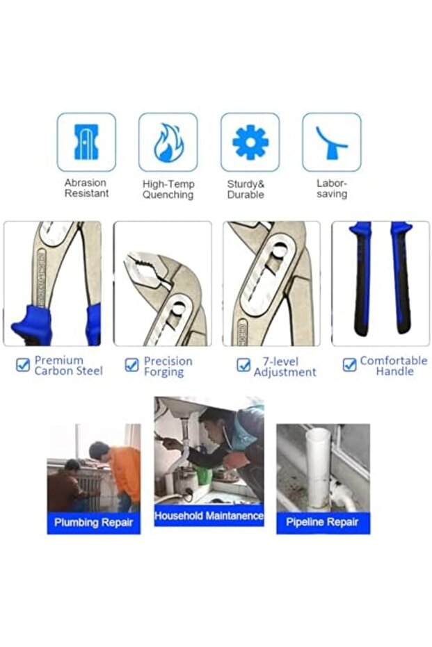 كماشة مضخة مياه متعددة الوظائف وقابلة للتعديل مقاس 10 بوصات - فولاذ Cr-V - أنبوب تعديل سريع بـ 7 مستويات - 4