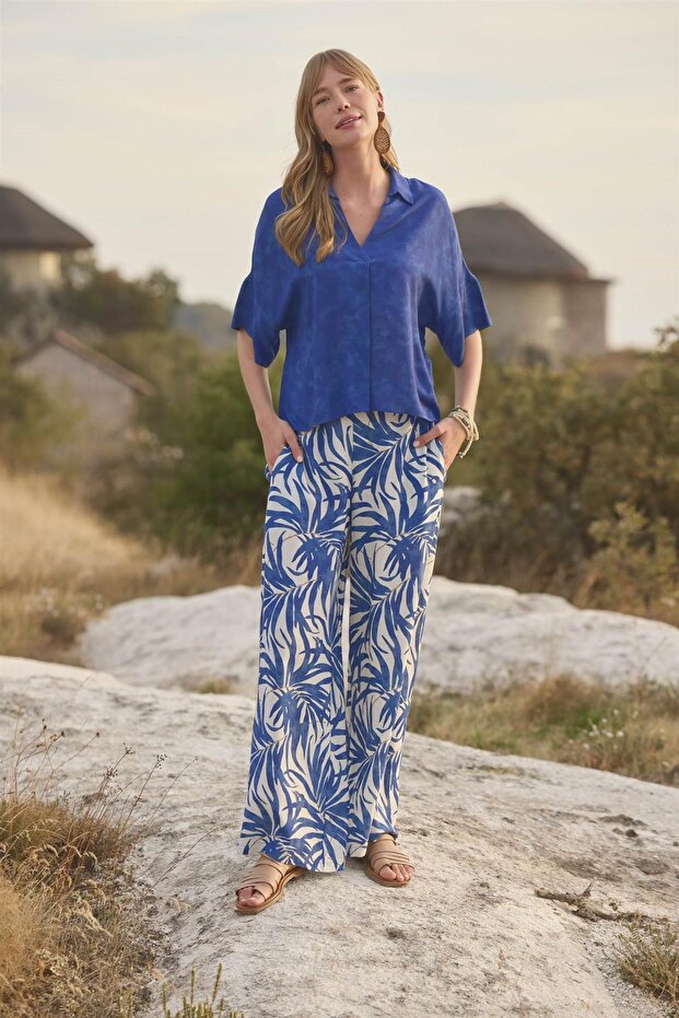 طقم علوي وقميص بطبعة أوراق الشجر وأزرار أمامية وياقة قميص - 2