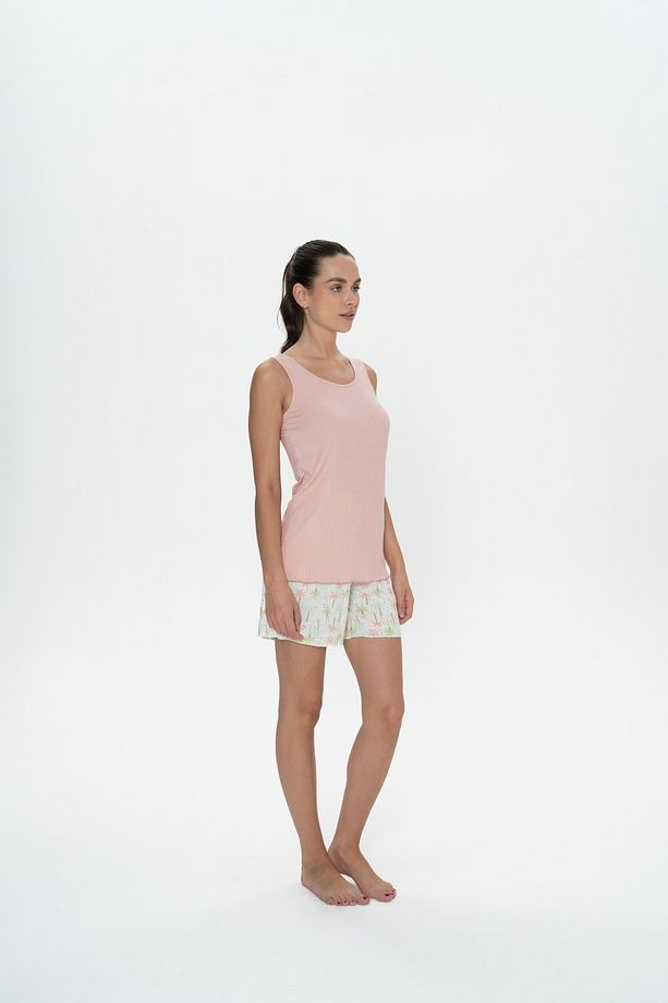 U.S. Polo Assn. Kadın Somon Palmiye Desen Şort-Atlet Pijama Takımı - SREIA20T08J0Z - 2