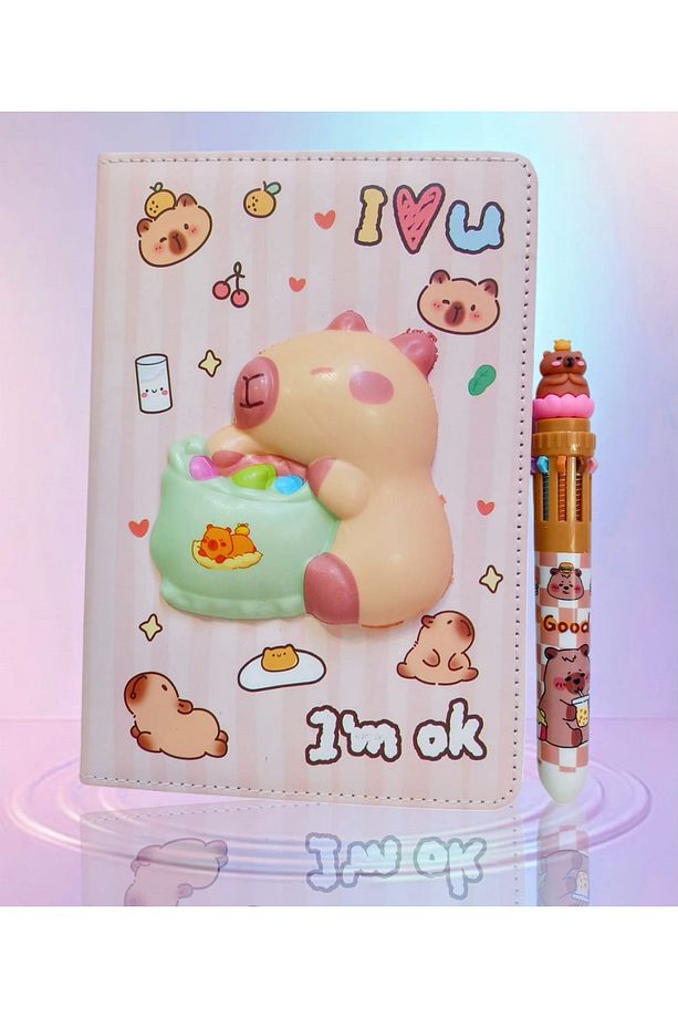 Capybara Squishi Hatıra Defteri 10 Renk yazabilen Kalem Hediyeli Set - 3