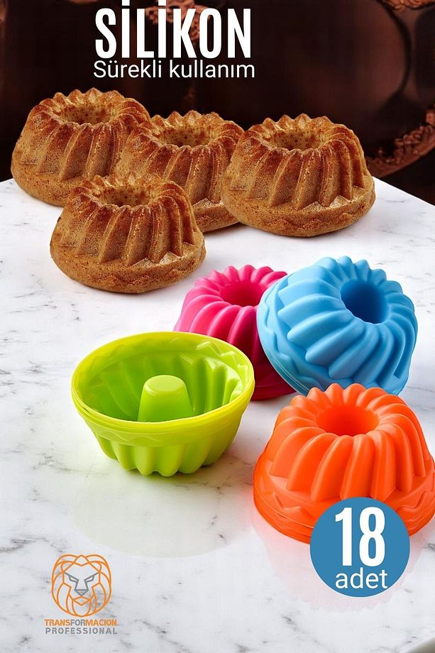 Silikon Göbekli Muffin CupCake Kalıbı - Sürekli Kullanım Muffin Kek Kalıbı 18 Lİ - 1