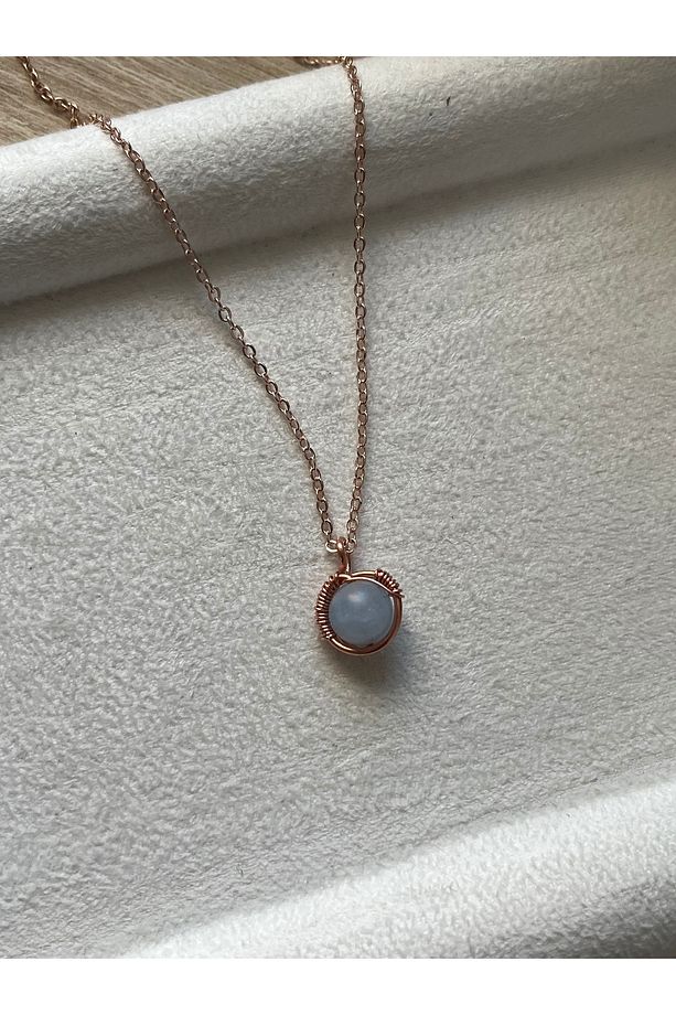 Akuamarin Taşı Tel Sarma Bakır Kolye El Yapımı ( sadece 1 adet ) - 2