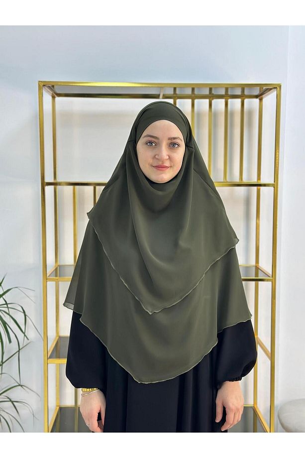 Tesettür Şifon Sufle,Hazır Peçeli, khımar ,hicap,haki - 1