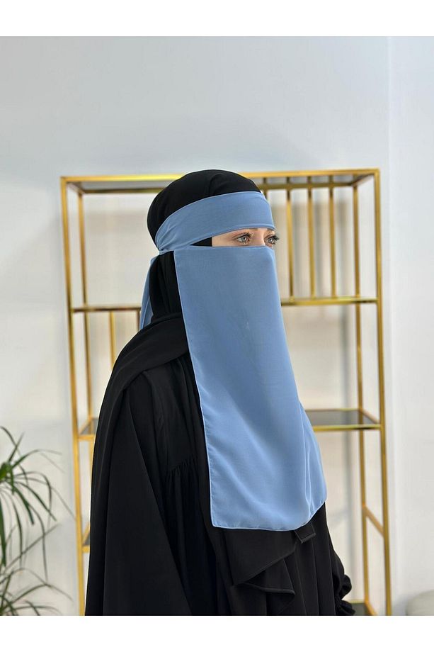 peçe tek katlı , medine ipegi mavi renk - 1
