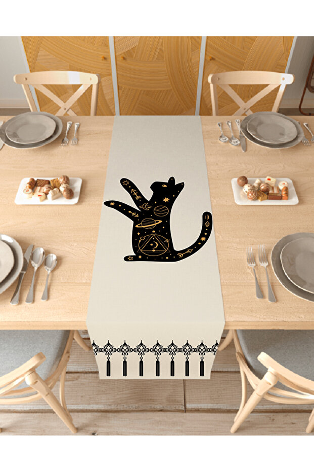 Cat Ethnic Space Moon Patterned Special Design Runner Digital Printed Decorative Tablecloth Home Decorations