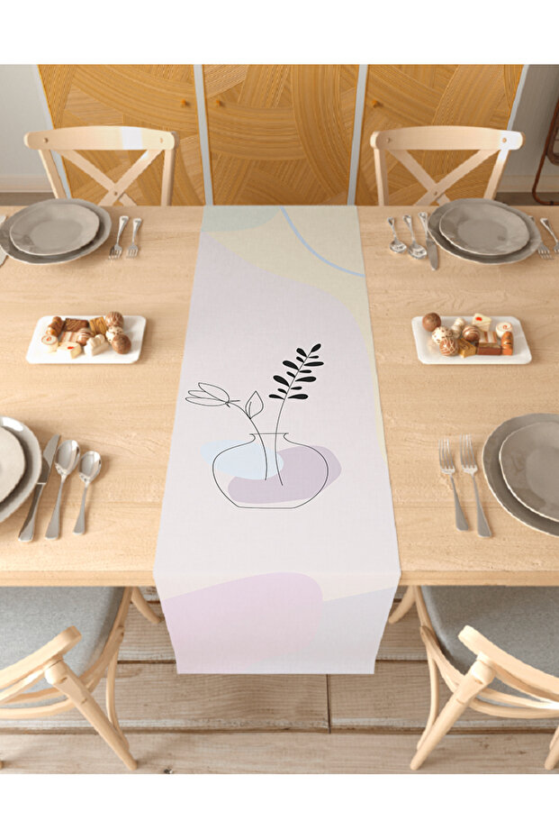 Vase Flower Bohemian Pattern Special Design Runner Printed Decorative Beige Tablecloth Modern Home Decoration