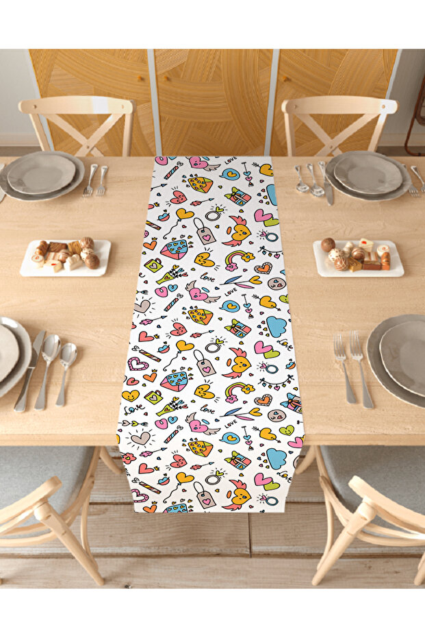 Sweet Heart Love Bohemian Patterned Special Design Runner Printed Decorative Table Cloth Modern Home Decoration