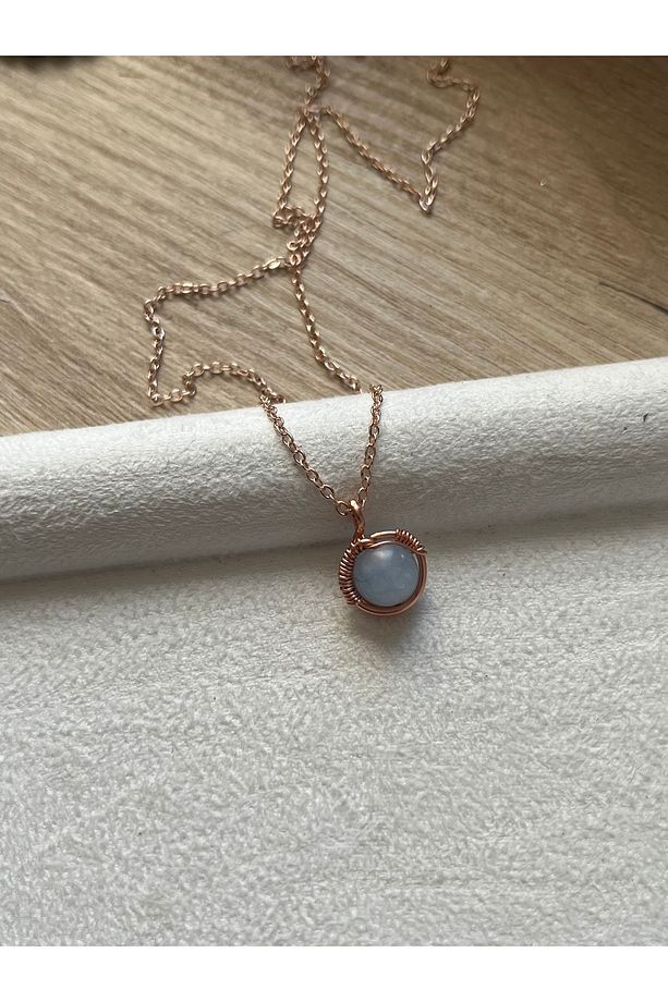 Akuamarin Taşı Tel Sarma Bakır Kolye El Yapımı ( sadece 1 adet ) - 1