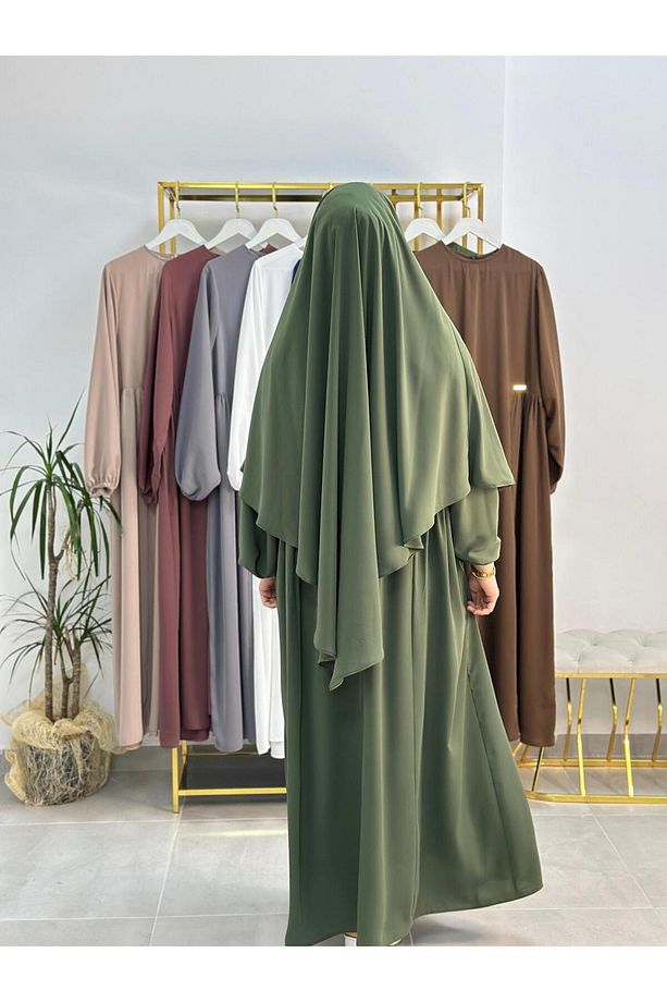 Ferace & Abaya Sufle Takım ,yandan Robalı Elbise .hac Ve Umre Için Uygundur Yeşil Renk - 3