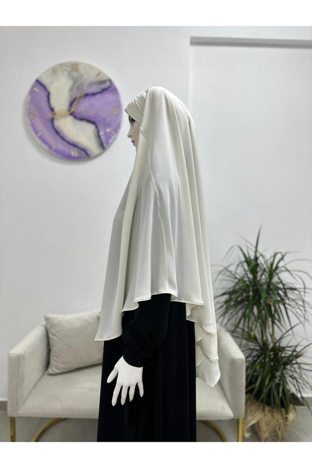 Sufle Hazır Esarp,tek Kat, Medine Ipegi(hac Ve Umre Icin Uygundur ) Hijap Khimar ekru - 4