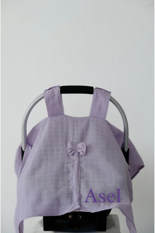 ( İsim Nakışlı )tek Kat Müslin Kumaş Çıt Çıtlı Puset Örtüsü  75x100cm (lila) - 4