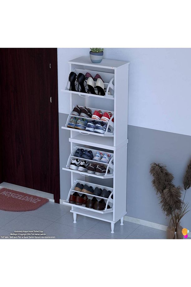 Umay' 2 Li Kapı Önü 52 X 160 X 25,5 Cm’ Lik 4 Düşer Kapak 8 Göz Bölmeli Ayakkabılık - 1