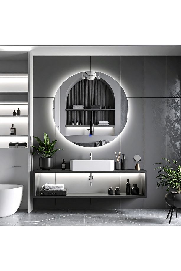 Swirl Beyaz Led'li Lazer Kumlamalı Lavabo & Banyo Aynası (Dokunmatik Sensörlü) - 4