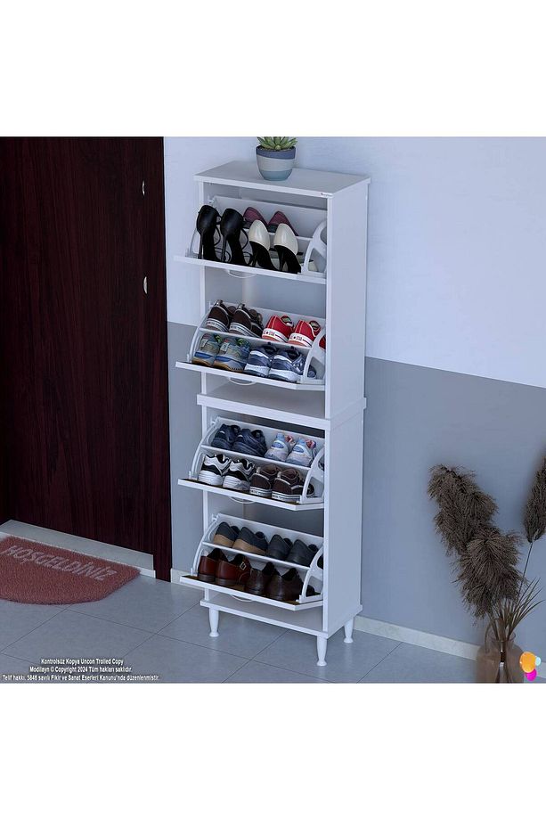 Umay' 2 Li Kapı Önü 52 X 160 X 25,5 Cm’ Lik 4 Düşer Kapak 8 Göz Bölmeli Ayakkabılık - 1