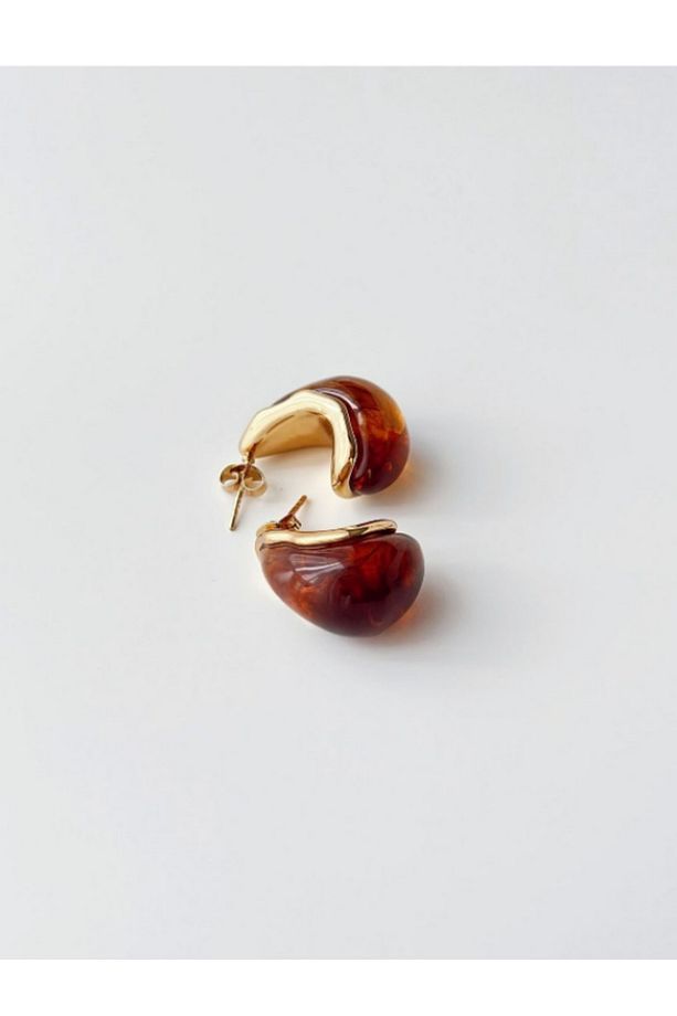 Sedefli Kahve Gold Çelik Küpe - 2