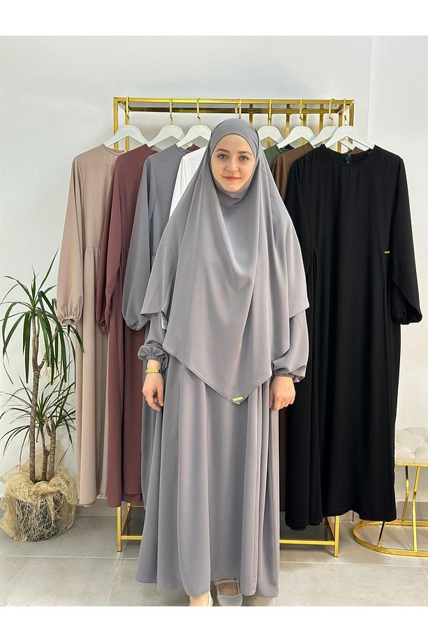 Ferace & Abaya Sufle Takım ,yandan Robalı Elbise.hac Ve Umre Için Uygundur Gri Renk - 6