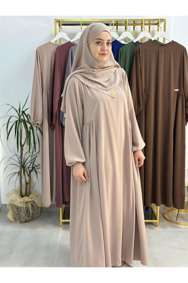 Ferace & Abaya Sufle Takım Yandan Robalı Elbise .hac Ve Umre Için Uygundur Taş Rengi - 7