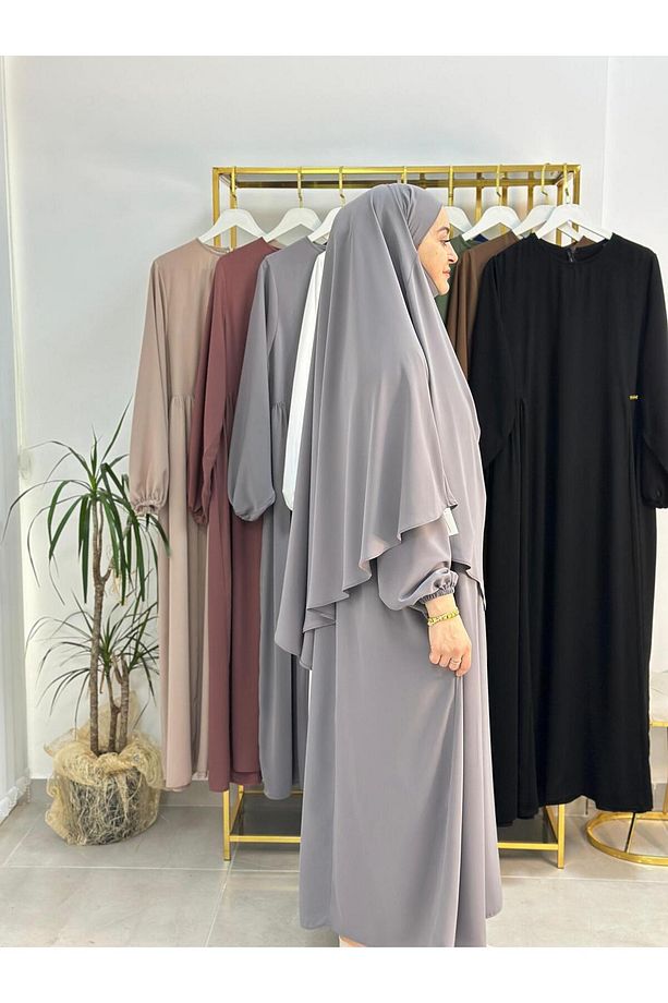 Ferace & Abaya Sufle Takım ,yandan Robalı Elbise.hac Ve Umre Için Uygundur Gri Renk - 5