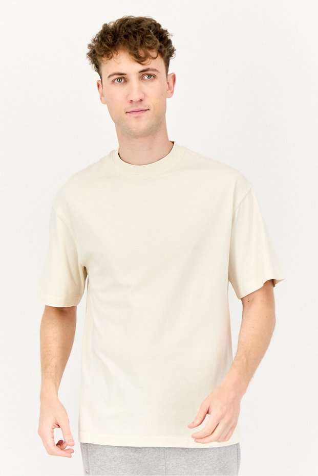 Men Sportswear Fit Short Sleeve Brand Logo Outdoor T-Shirt, Beige