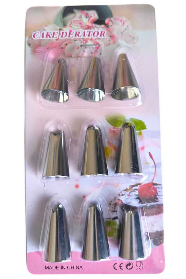 2 li Set 9 lu Krema Torbası Ucu + 50 Adet Krema Sıkma Poşeti Krem Şanti Sıkma Torbası Pasta Süsleme - 5