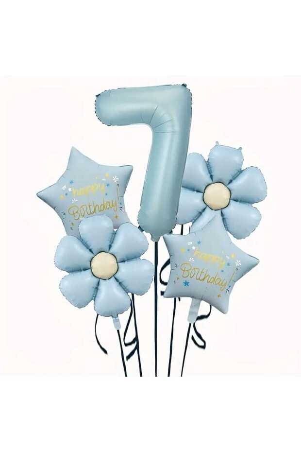 Retro Blue Daisy Age Balloon Party Set Set of 5