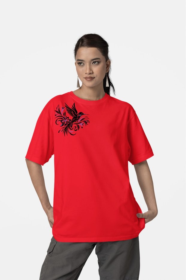 100% Cotton Girl/Woman -Bird- Transfer Printed Round Neck Short Sleeve T-Shirt
