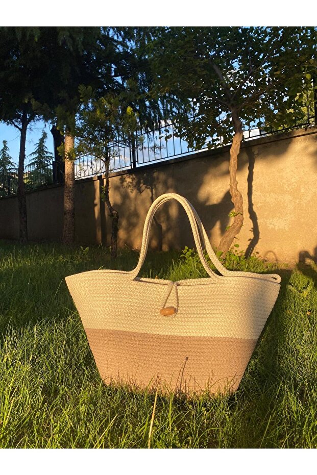 Beyzam Home Jute Buttoned Beach Bag Accessory Daily Handmade Women's Bag