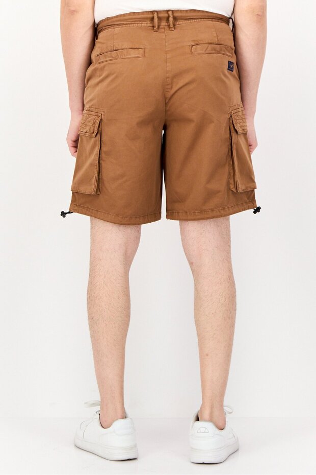 Men Solid Cargo Shorts, Brown - 3