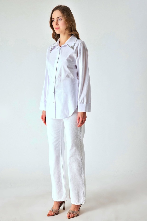 Taş baskılı poplin gömlek - 2