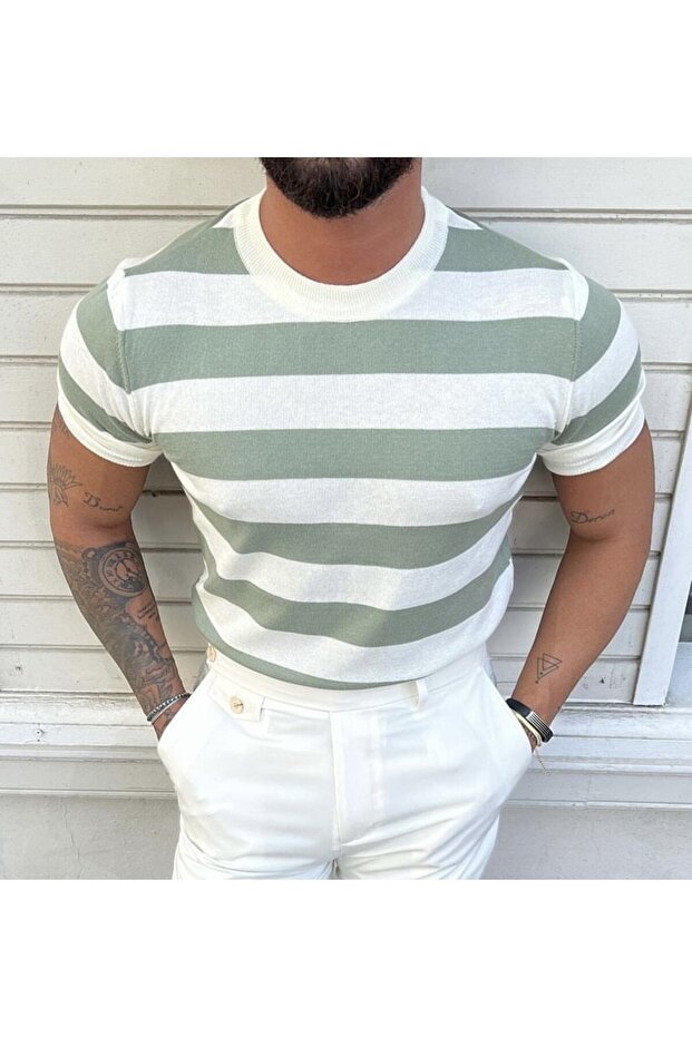 Men's Aqua Green Regular Fit Knitwear T-Shirt